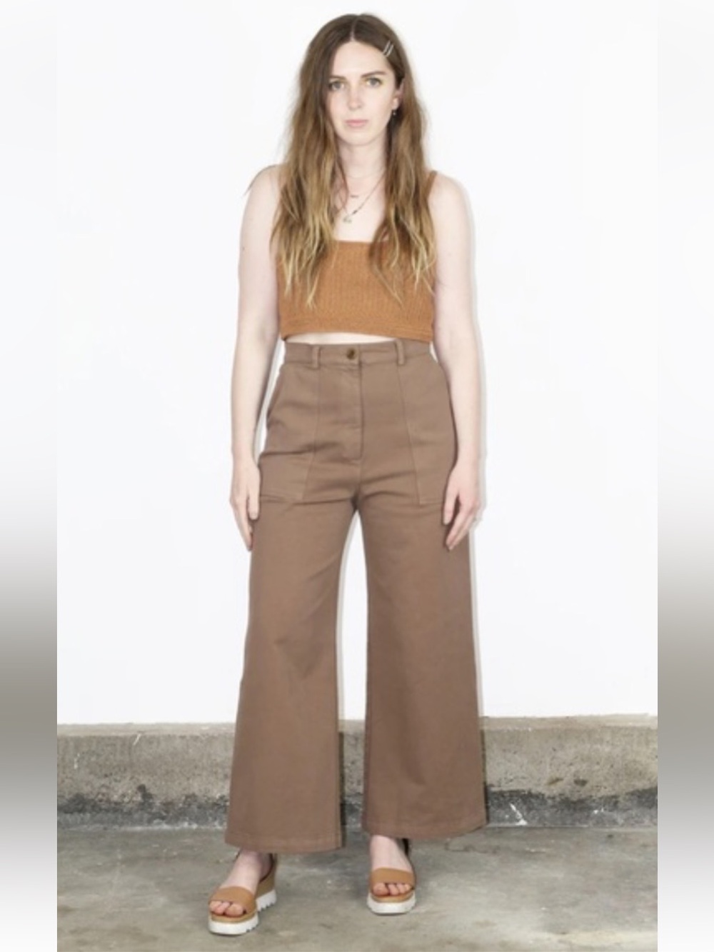 FIRST RITE High-Rise Wide-Leg Cropped Pants In Cocoa